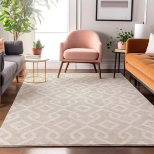 HomeRoots 10' X 14' Beige Geometric Washable Area Rug - Durable, UV-Protected, Stylish for High-Traffic Spaces 652461