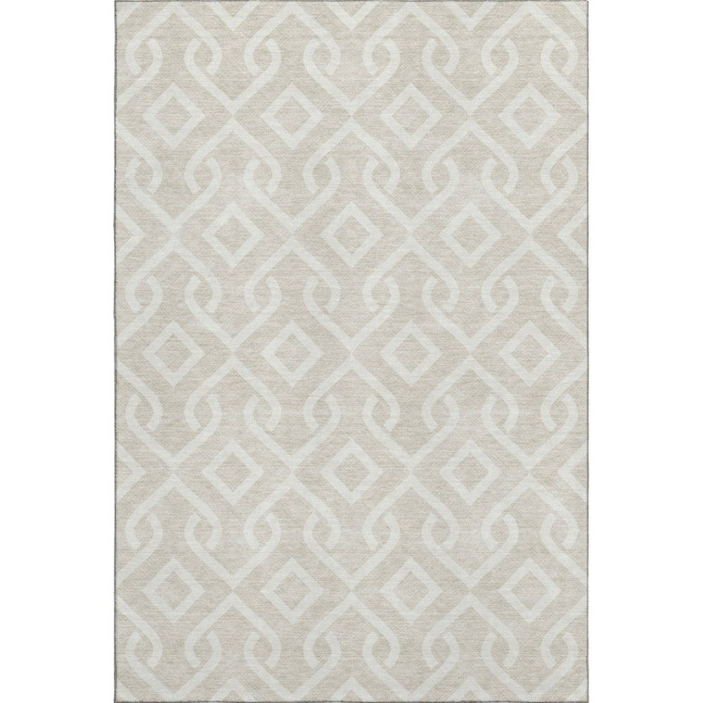 HomeRoots 10' X 14' Beige Geometric Washable Area Rug - Durable, UV-Protected, Stylish for High-Traffic Spaces 652461