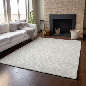 HomeRoots 10' X 14' Beige Geometric Washable Area Rug - Durable, UV-Protected, Stylish for High-Traffic Spaces 652461