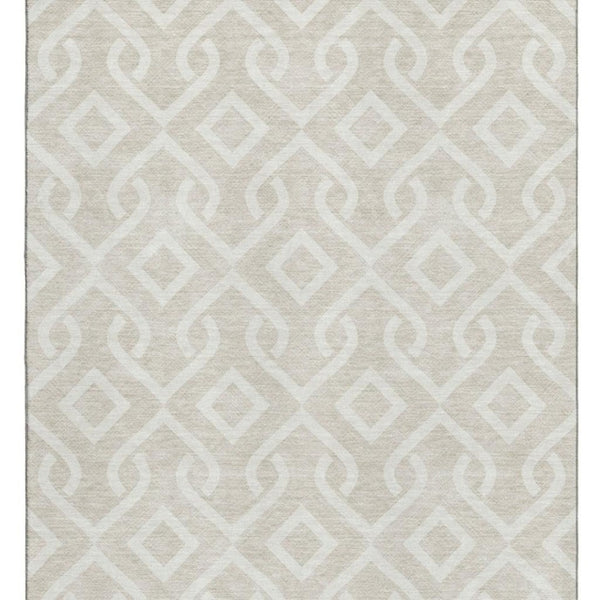 HomeRoots 10' X 14' Beige Geometric Washable Area Rug - Durable, UV-Protected, Stylish for High-Traffic Spaces 652461