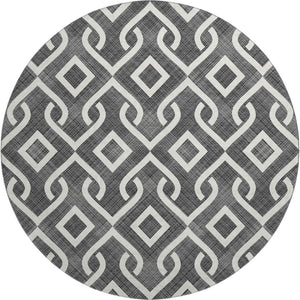 HomeRoots 8' Modern Black and Ivory Geometric Washable Round Rug with UV Protection for Family Homes 652464