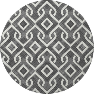 HomeRoots 8' Modern Black and Ivory Geometric Washable Round Rug with UV Protection for Family Homes 652464