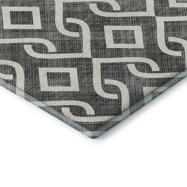 HomeRoots 8' X 10' Modern Black and Ivory Geometric Area Rug – Washable, UV Protected for Everyday Living 652465