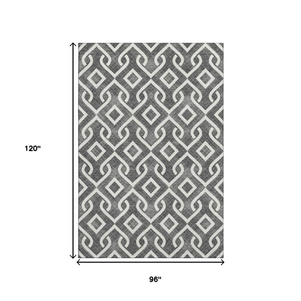 HomeRoots 8' X 10' Modern Black and Ivory Geometric Area Rug – Washable, UV Protected for Everyday Living 652465