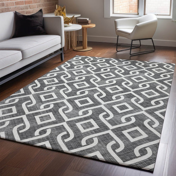 HomeRoots 9' X 12' Modern Black & Ivory Geometric Area Rug – Washable, UV Protected, Stain Resistant, Durable Design 652466