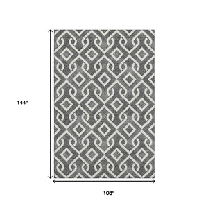 HomeRoots 9' X 12' Modern Black & Ivory Geometric Area Rug – Washable, UV Protected, Stain Resistant, Durable Design 652466