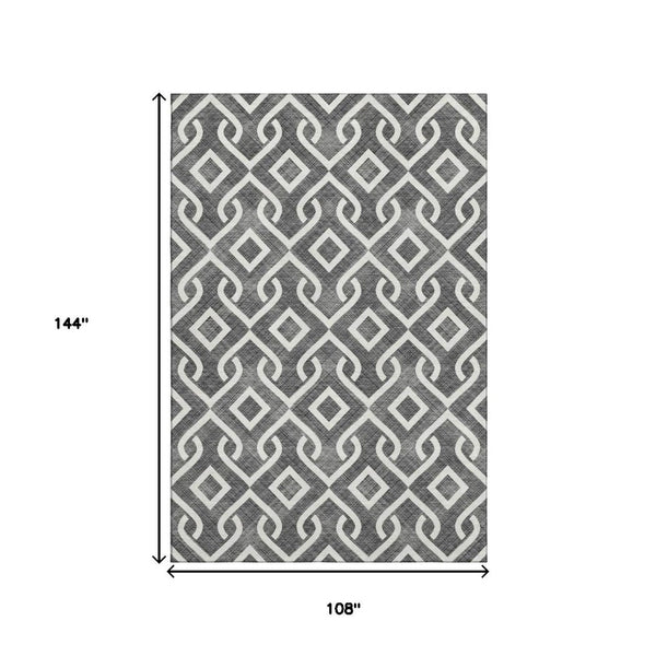 HomeRoots 9' X 12' Modern Black & Ivory Geometric Area Rug – Washable, UV Protected, Stain Resistant, Durable Design 652466