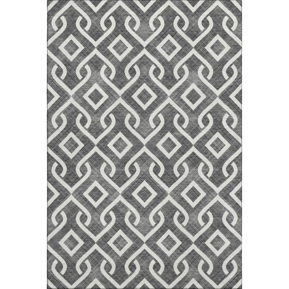 HomeRoots 10' X 14' Black And Ivory Geometric Rug - Washable, UV-Protected, Stylish for High-Traffic Areas 652467