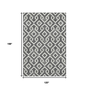 HomeRoots 10' X 14' Black And Ivory Geometric Rug - Washable, UV-Protected, Stylish for High-Traffic Areas 652467
