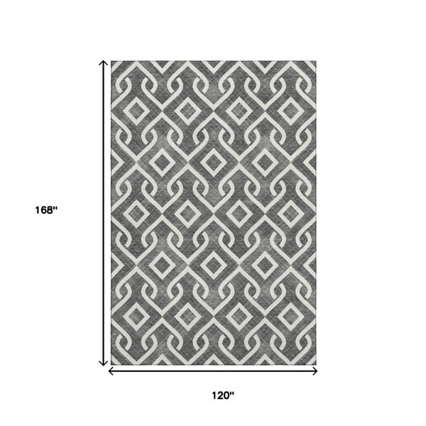 HomeRoots 10' X 14' Black And Ivory Geometric Rug - Washable, UV-Protected, Stylish for High-Traffic Areas 652467
