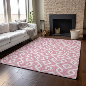 HomeRoots 5' Blush and Ivory Geometric Area Rug - Washable, UV Protected, Soft & Stain Resistant for Homes 652469