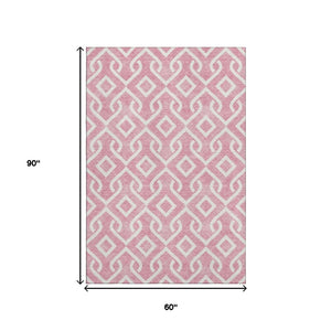 HomeRoots 5' Blush and Ivory Geometric Area Rug - Washable, UV Protected, Soft & Stain Resistant for Homes 652469