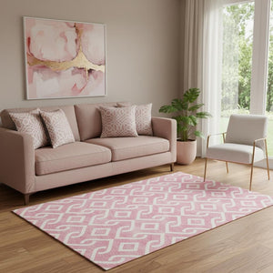 HomeRoots 5' Blush and Ivory Geometric Area Rug - Washable, UV Protected, Soft & Stain Resistant for Homes 652469