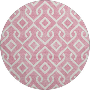 HomeRoots 8' Modern Blush & Ivory Geometric Washable Round Rug - Durable, UV-Protected, Perfect for Any Space! 652470