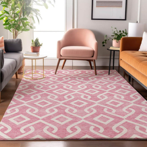 HomeRoots 8' X 10' Washable Blush & Ivory Geometric Area Rug - Soft, Durable, UV-Protected for Everyday Living 652471