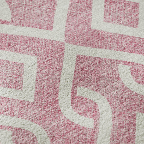 HomeRoots 8' X 10' Washable Blush & Ivory Geometric Area Rug - Soft, Durable, UV-Protected for Everyday Living 652471