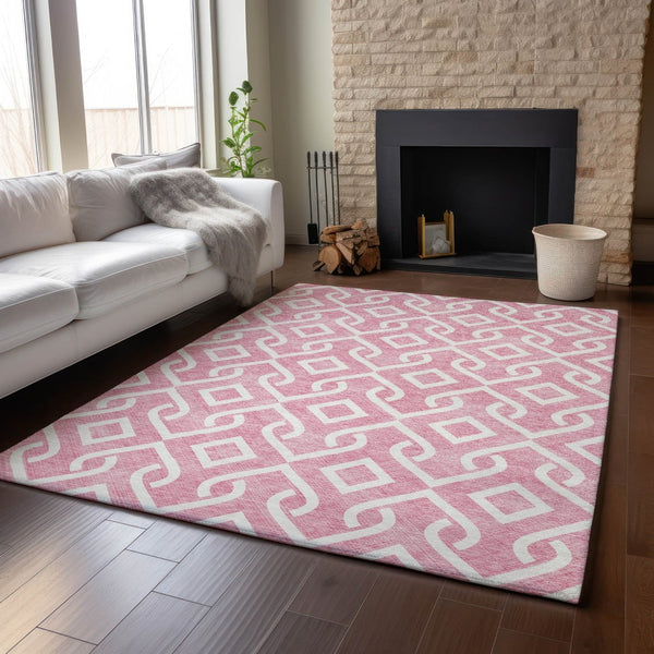 HomeRoots 8' X 10' Washable Blush & Ivory Geometric Area Rug - Soft, Durable, UV-Protected for Everyday Living 652471