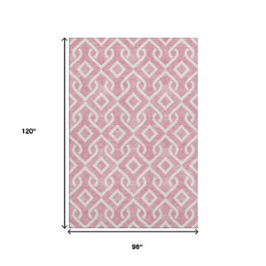HomeRoots 8' X 10' Washable Blush & Ivory Geometric Area Rug - Soft, Durable, UV-Protected for Everyday Living 652471