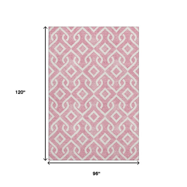 HomeRoots 8' X 10' Washable Blush & Ivory Geometric Area Rug - Soft, Durable, UV-Protected for Everyday Living 652471