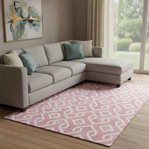 HomeRoots 8' X 10' Washable Blush & Ivory Geometric Area Rug - Soft, Durable, UV-Protected for Everyday Living 652471