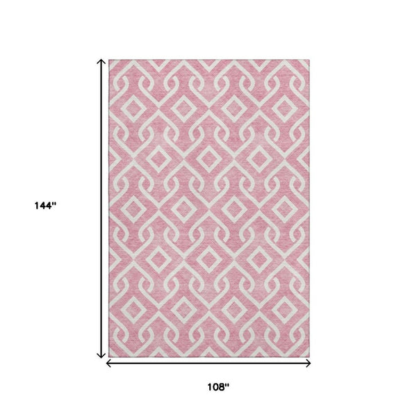 HomeRoots 9' X 12' Blush and Ivory Geometric Area Rug – Durable, Washable, UV Protected for Busy Homes 652472