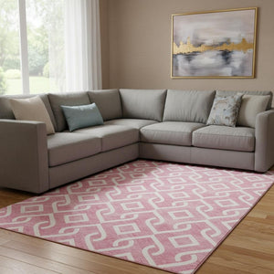 HomeRoots 9' X 12' Blush and Ivory Geometric Area Rug – Durable, Washable, UV Protected for Busy Homes 652472