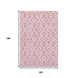 HomeRoots 10' X 14' Blush & Ivory Geometric Washable Area Rug with UV Protection for Stylish Home Decor 652473