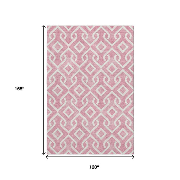 HomeRoots 10' X 14' Blush & Ivory Geometric Washable Area Rug with UV Protection for Stylish Home Decor 652473