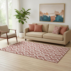 HomeRoots 5' X 8' Burgundy & Ivory Geometric Area Rug - Stylish, Washable, UV Protected for Busy Homes 652475