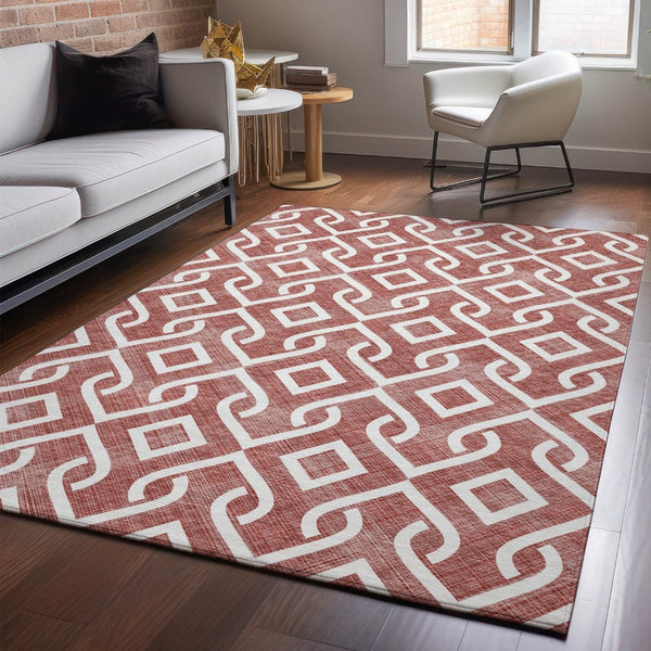 HomeRoots 8' X 10' Burgundy & Ivory Geometric Washable Area Rug – UV Protected, Stain Resistant, Modern Style 652477