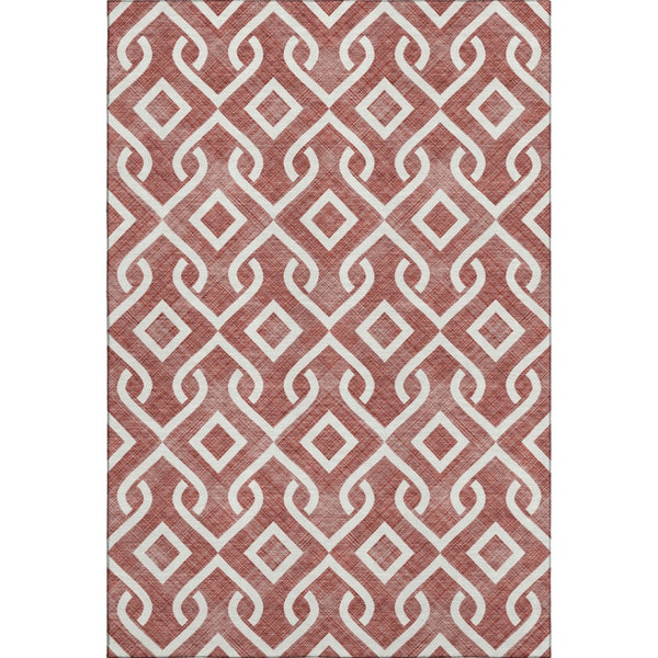 HomeRoots 8' X 10' Burgundy & Ivory Geometric Washable Area Rug – UV Protected, Stain Resistant, Modern Style 652477