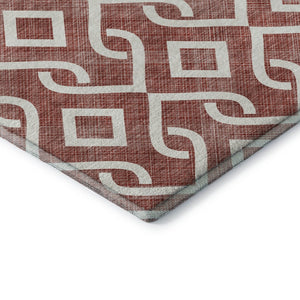 HomeRoots 8' X 10' Burgundy & Ivory Geometric Washable Area Rug – UV Protected, Stain Resistant, Modern Style 652477