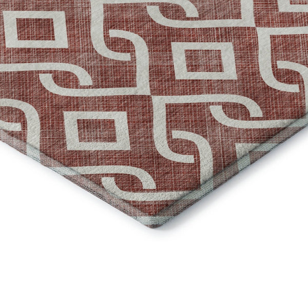 HomeRoots 8' X 10' Burgundy & Ivory Geometric Washable Area Rug – UV Protected, Stain Resistant, Modern Style 652477