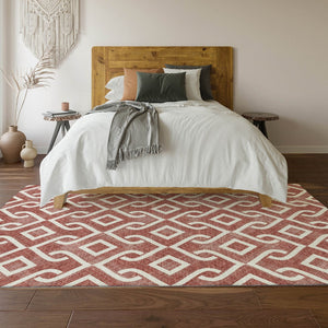 HomeRoots 8' X 10' Burgundy & Ivory Geometric Washable Area Rug – UV Protected, Stain Resistant, Modern Style 652477