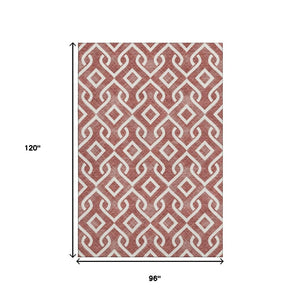 HomeRoots 8' X 10' Burgundy & Ivory Geometric Washable Area Rug – UV Protected, Stain Resistant, Modern Style 652477