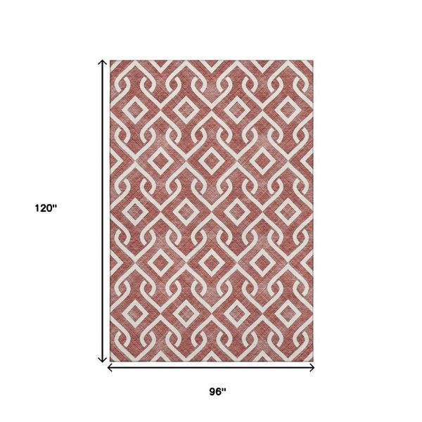 HomeRoots 8' X 10' Burgundy & Ivory Geometric Washable Area Rug – UV Protected, Stain Resistant, Modern Style 652477