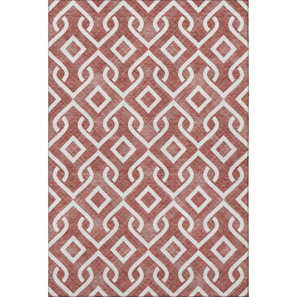 HomeRoots 8' X 10' Burgundy & Ivory Geometric Washable Area Rug – UV Protected, Stain Resistant, Modern Style 652477