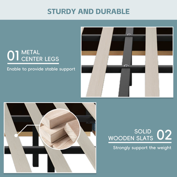 English Elm Christopher Knight Home® - King PU Leather Bed Frame with Wingback Headboard & Footboard, Gold Accents, Platform Slat Support, Elegant Design Blue 76.4 L x 12.75 W x 8.75 H N761S0000024C