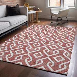 HomeRoots 9' X 12' Burgundy and Ivory Geometric Area Rug – Durable, Washable, UV-Protected for Modern Homes 652478