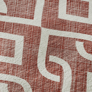 HomeRoots 9' X 12' Burgundy and Ivory Geometric Area Rug – Durable, Washable, UV-Protected for Modern Homes 652478