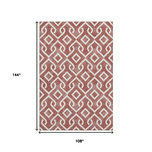 HomeRoots 9' X 12' Burgundy and Ivory Geometric Area Rug – Durable, Washable, UV-Protected for Modern Homes 652478