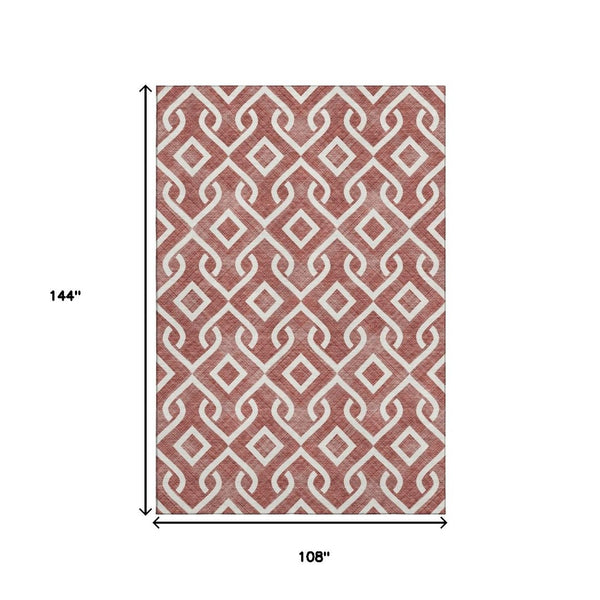 HomeRoots 9' X 12' Burgundy and Ivory Geometric Area Rug – Durable, Washable, UV-Protected for Modern Homes 652478