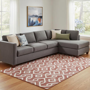 HomeRoots 9' X 12' Burgundy and Ivory Geometric Area Rug – Durable, Washable, UV-Protected for Modern Homes 652478