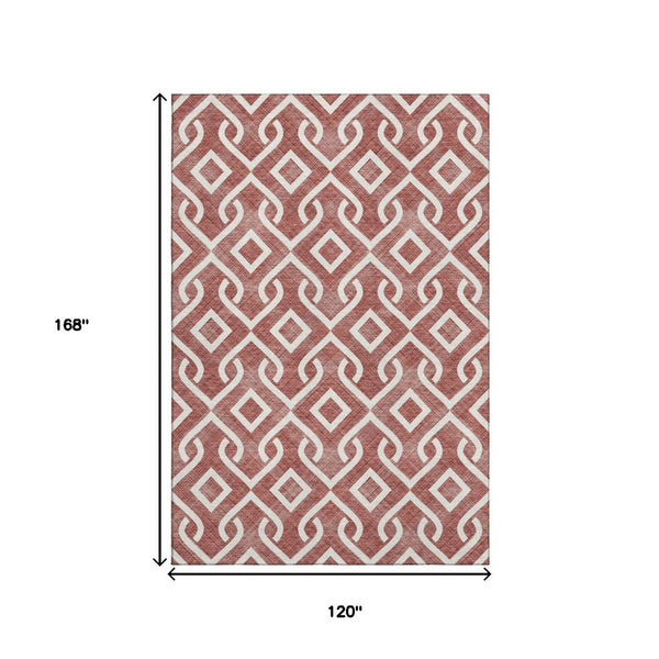 HomeRoots 10' X 14' Burgundy Geometric Washable Area Rug with UV Protection, Stain-Resistant & Durable Design 652479
