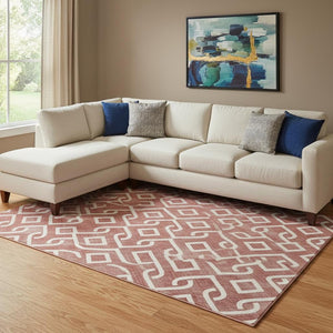 HomeRoots 10' X 14' Burgundy Geometric Washable Area Rug with UV Protection, Stain-Resistant & Durable Design 652479