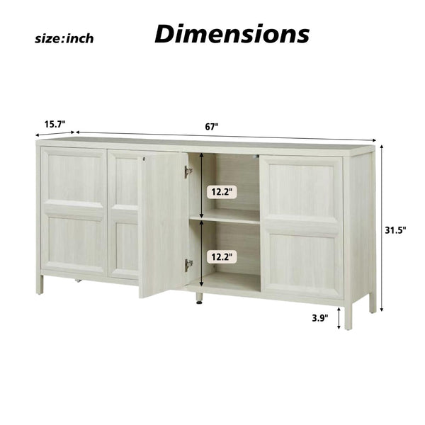 English Elm 67'' Scandinavian Oak Sideboard with Touch Latch Doors Soft Close Hinges Living Room Storage Light Gray W1820P420818