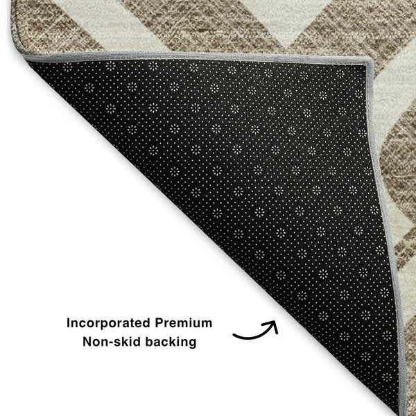 HomeRoots 5' X 8' Brown and Ivory Geometric Area Rug – Durable, Stain-Resistant, UV Protected for Modern Spaces 652481
