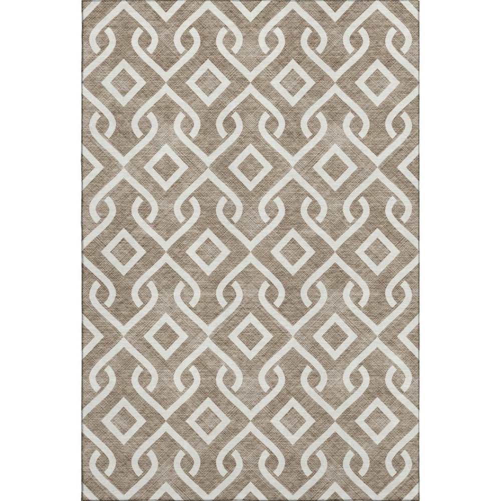 HomeRoots 8' X 10' Brown And Ivory Geometric Area Rug - Washable, UV Protected, Durable for High-Traffic Spaces 652483