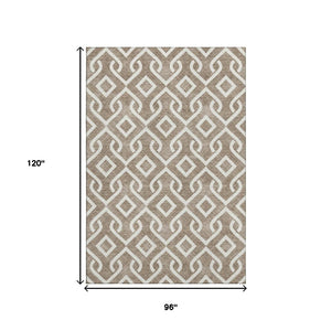 HomeRoots 8' X 10' Brown And Ivory Geometric Area Rug - Washable, UV Protected, Durable for High-Traffic Spaces 652483