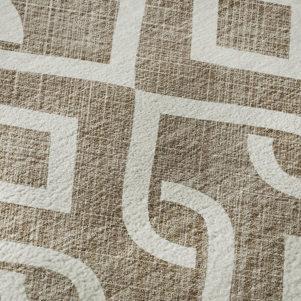 HomeRoots 9' X 12' Brown and Ivory Geometric Area Rug - Washable, UV-Protected, Durable for High-Traffic Homes 652484